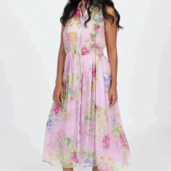 Dodo Bar Or Silvana Pink Ruffle Floral Dress sz S - Picture 2 of 11